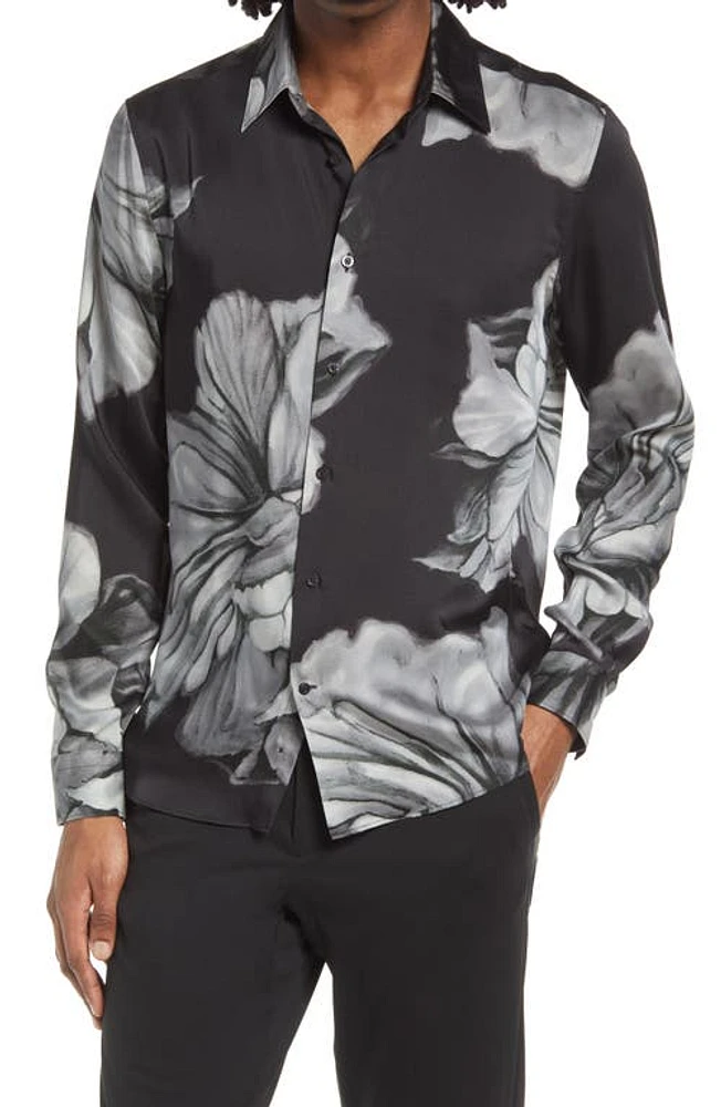 Reiss Shawn Floral Button-Up Shirt in Black at Nordstrom, Size Medium