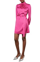 Ming Wang Belted Long Sleeve Satin Minidress Mulberry at Nordstrom,