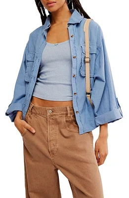 Free People Made for Sun Oversize Linen & Cotton Button-Up Shirt Faded Denim at Nordstrom,