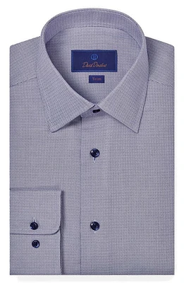 David Donahue Trim Fit Dobby Micropattern Dress Shirt Navy/White at Nordstrom,