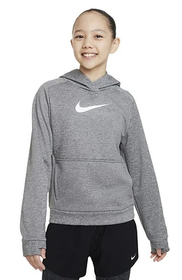 Nike Kids' Therma-FIT Hoodie in Dark Grey Heather/White at Nordstrom, Size Xs