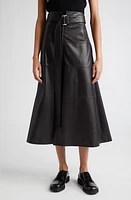 PARTOW Alana Belted Leather A-Line Midi Skirt in Black at Nordstrom, Size 4