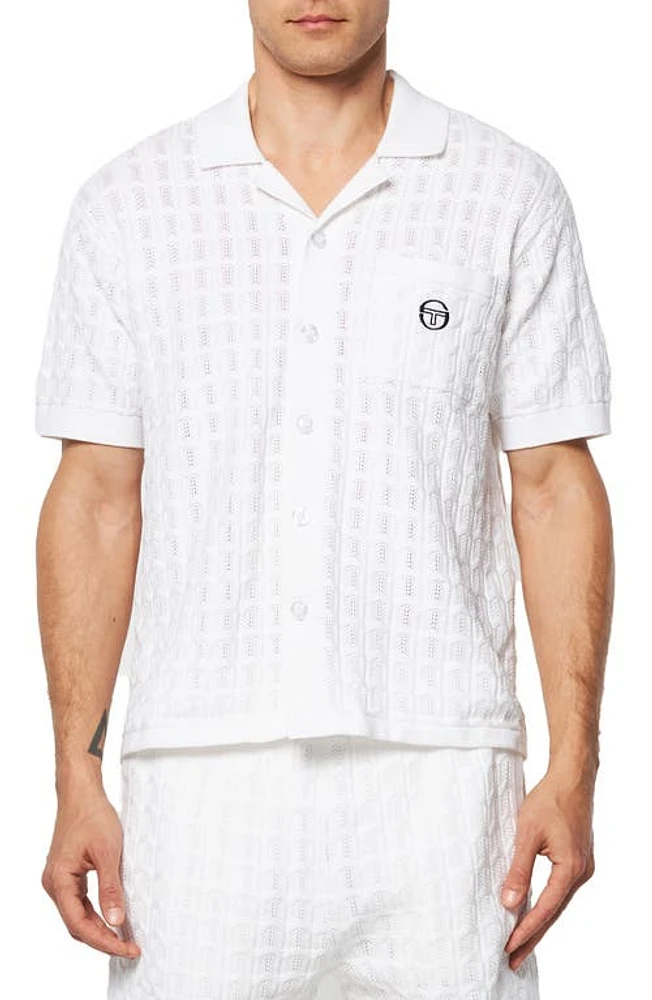 Sergio Tacchini Ulivo Textured Knit Camp Shirt Brilliant White at Nordstrom,