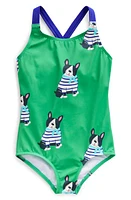 Mini Boden Kids' One-Piece Swimsuit in Ming Green Dogs at Nordstrom, Size 3-4Y