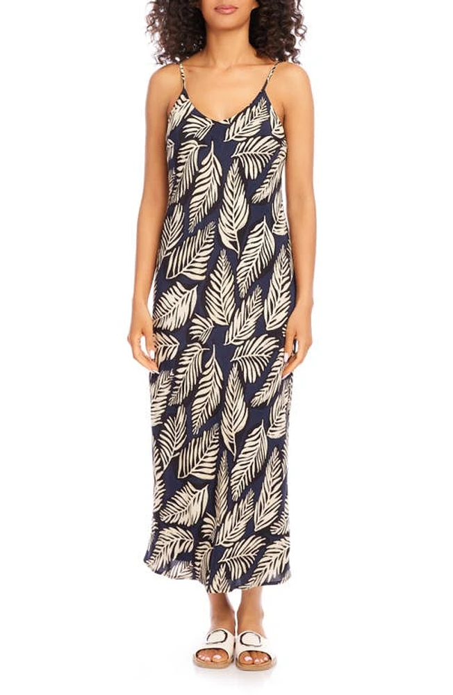 Karen Kane Leaf Print Bias Cut Slipdress Black at Nordstrom,