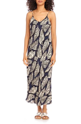 Karen Kane Leaf Print Bias Cut Slipdress Black at Nordstrom,