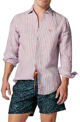 Rodd & Gunn Mclean Park Stripe Linen Button-Up Shirt Sky at Nordstrom,