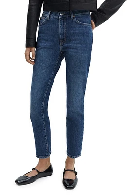 MANGO Slim Fit Crop Jeans Dark Blue at Nordstrom,