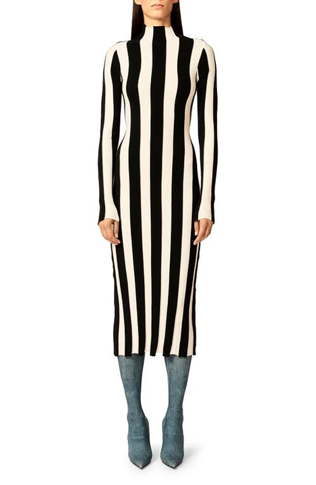 Interior The Ridley Long Sleeve Body-Con Midi Dress in Black/White at Nordstrom, Size Medium