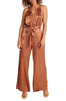 Bella Dahl Tie Waist Wide Leg Satin Jumpsuit Curacao Coconut at Nordstrom,