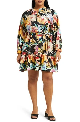 VERO MODA CURVE Cari Floral Long Sleeve Dress Black Aopcari at Nordstrom,