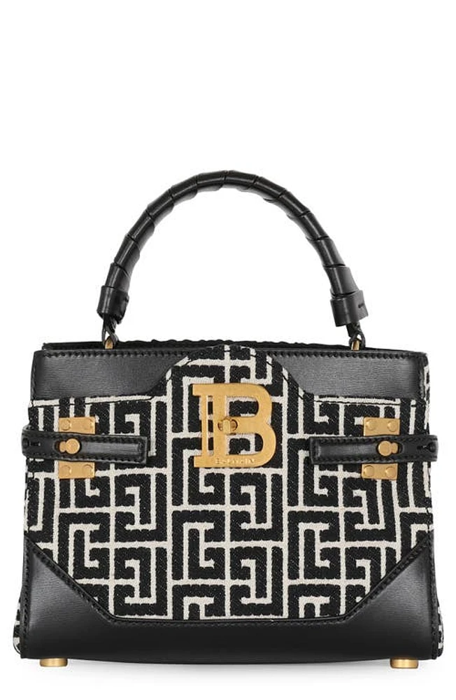 Balmain B-Buzz 22 Monogram Jacquard Top Handle Bag in Ivory/Black at Nordstrom