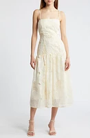 Adelyn Rae Embroidered Eyelet Midi Dress Cream at Nordstrom,