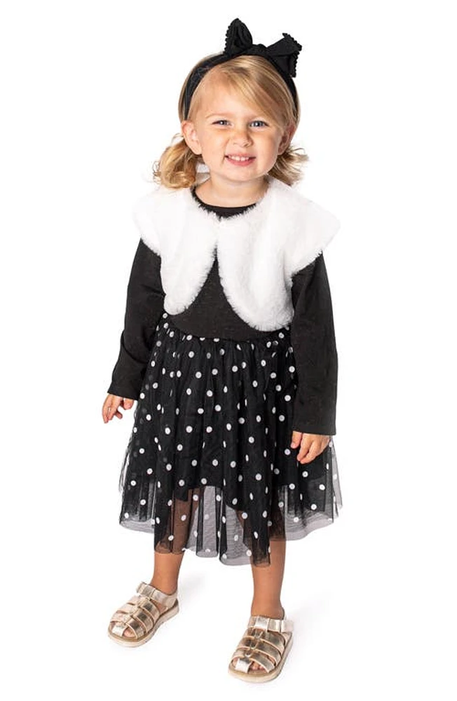 Popatu Kids' Knit & Tulle Dress with Faux Fur Bolero Black at Nordstrom,