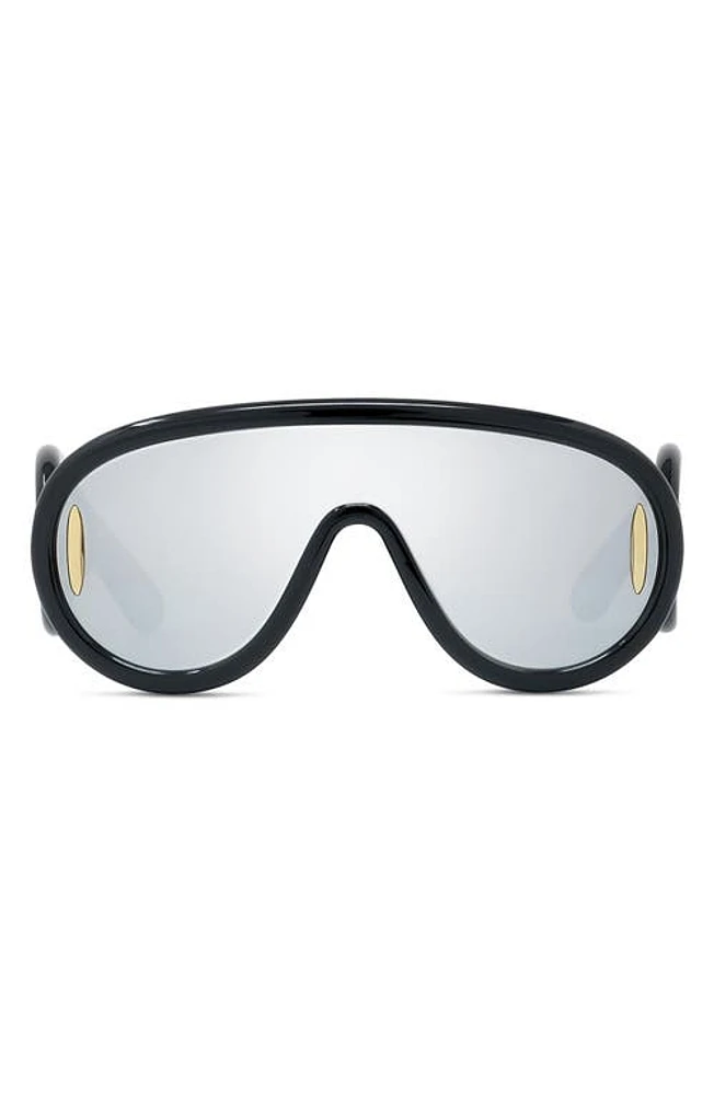 Loewe x Paula's Ibiza 56mm Mask Sunglasses in Shiny Black /Smoke Mirror at Nordstrom