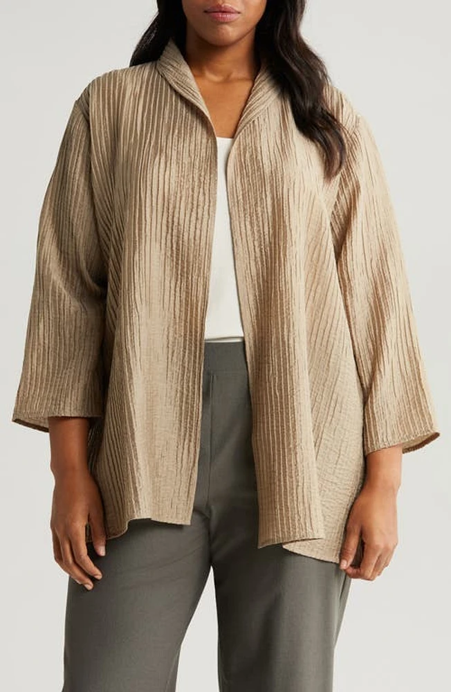 Eileen Fisher Textured High Collar Open Jacket Briar at Nordstrom,