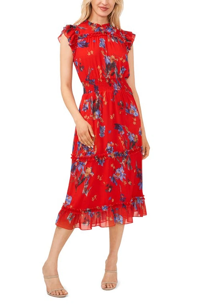 CeCe Floral Smocked Ruffle Midi Dress at Nordstrom,