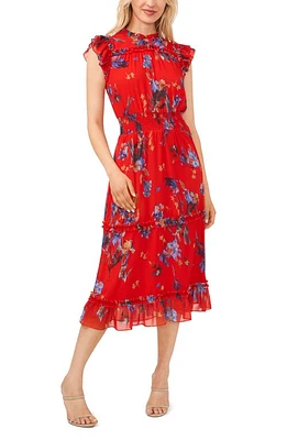 CeCe Floral Smocked Ruffle Midi Dress at Nordstrom,