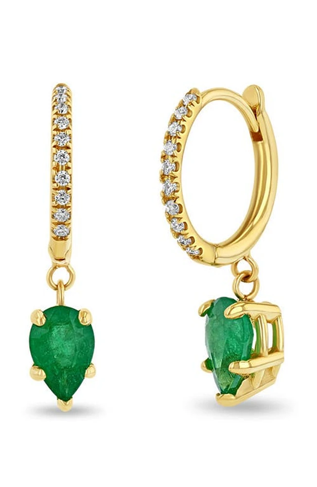 Zoë Chicco Small Diamond Pavé & Emerald Hoop Drop Earrings in 14K Yellow Gold at Nordstrom