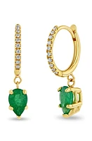 Zoë Chicco Small Diamond Pavé & Emerald Hoop Drop Earrings in 14K Yellow Gold at Nordstrom