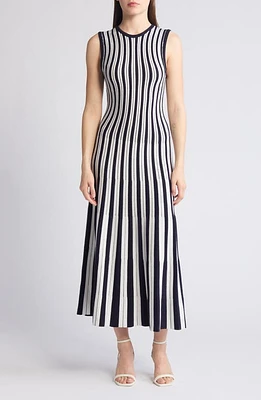 ZOE AND CLAIRE Stripe Midi Sweater Dress Navy/Ivory at Nordstrom,