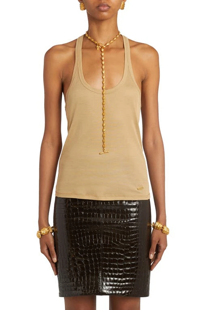 TOM FORD Microrib Racerback Silk Tank Top Golden Tan at Nordstrom, Us