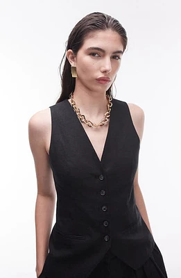 Topshop Linen Blend Vest Black at Nordstrom, Us