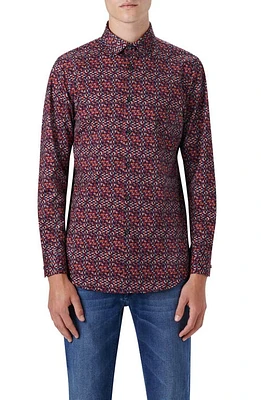 Bugatchi OoohCotton Geo Print Button-Up Shirt Copper at Nordstrom,