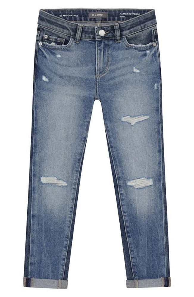 DL1961 Kids' Harper Ripped Boyfriend Straight Leg Jeans in Twilight Hour Distressed at Nordstrom, Size 10