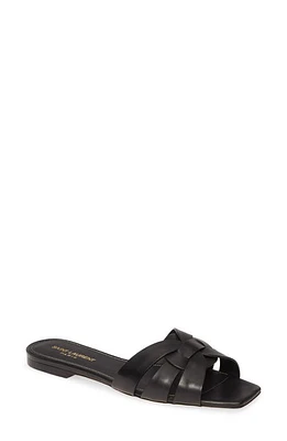 Saint Laurent Tribute Nu Pieds Slide Sandal Black Leather at Nordstrom,