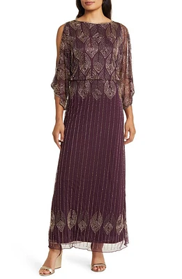 Pisarro Nights Beaded Cold Shoulder Cocktail Dress Wine at Nordstrom,