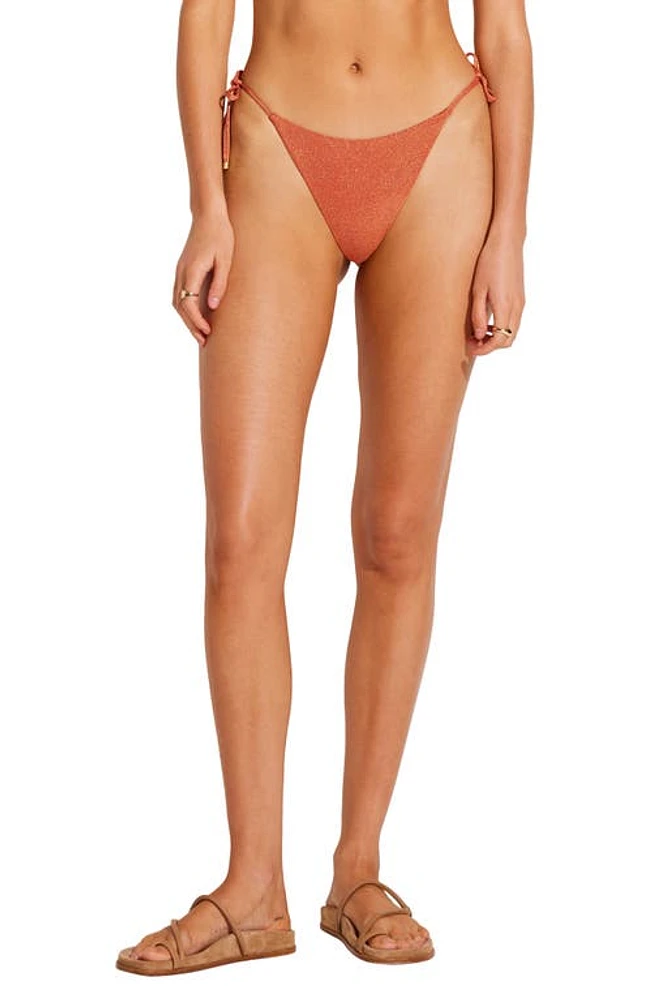 Vitamin A Elle Metallic Side Tie Bikini Bottoms Terracotta at Nordstrom,