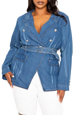 BUXOM COUTURE Double Breasted Denim Jacket at Nordstrom, X