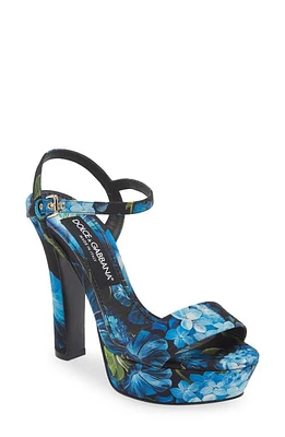 Dolce & Gabbana Keira Floral Ankle Strap Platform Sandal Black/Blue at Nordstrom,