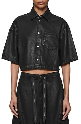 PURPLE BRAND Coated Crop Shirt Black at Nordstrom,