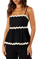 Petal & Pup Mollymook Rickrack Trim Sleeveless Peplum Top in Black Cream at Nordstrom, Size Large