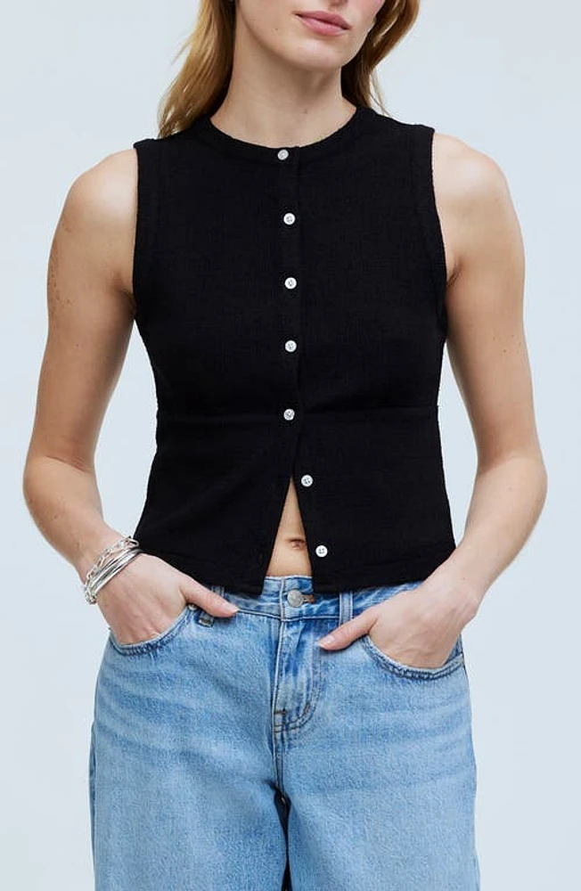 Madewell Split Crewneck Cardigan Tank True Black at Nordstrom,