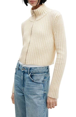 MANGO Front Zip Crop Cardigan Ecru at Nordstrom,