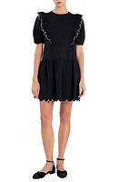 English Factory Scallop Edge Ruffle Knit Minidress Black/White at Nordstrom,