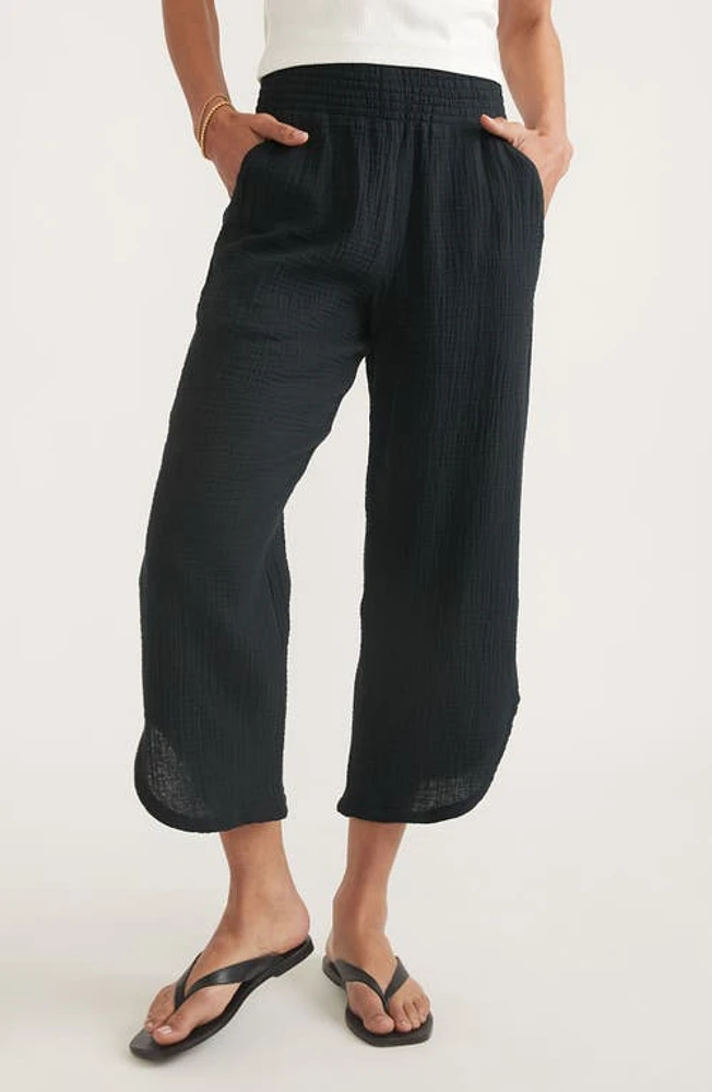 Marine Layer Corinne Wide Leg Double Cloth Cotton Pants Black at Nordstrom,