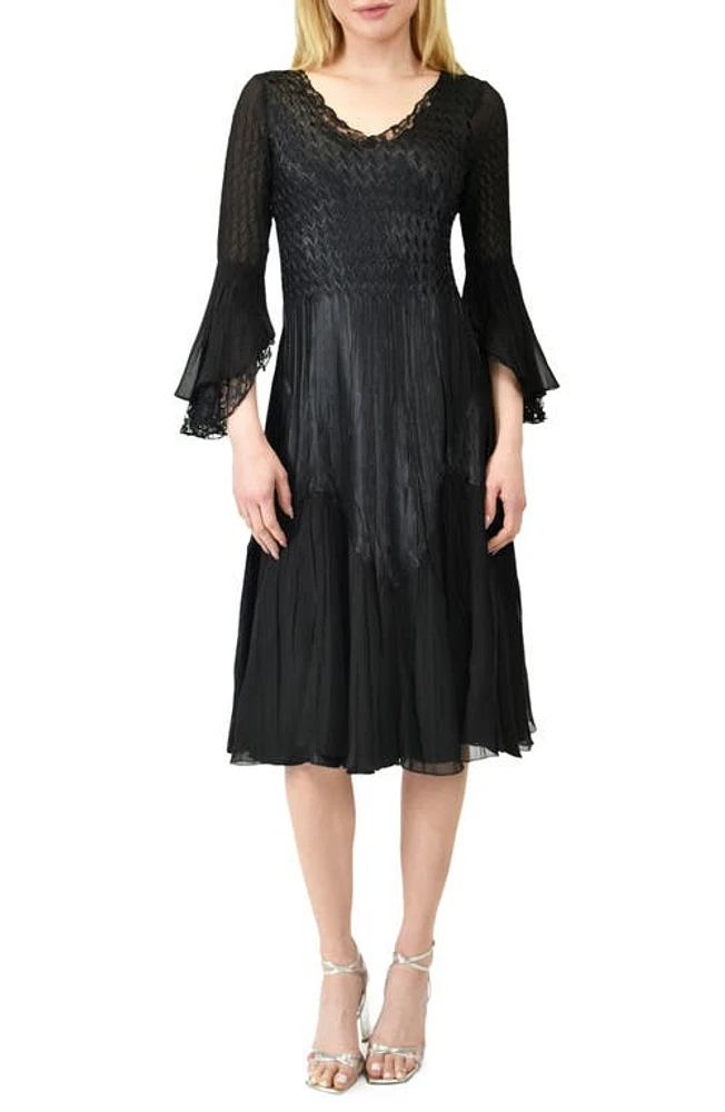 Komarov Bell Sleeve Chiffon & Lace A-Line Dress in Black at Nordstrom, Size X-Large