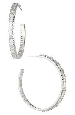 Nadri Large Disco Baguette Cubic Zirconia Hoop Earrings in Rhodium at Nordstrom