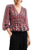 Desigual Floral Chiffon Blouse Black at Nordstrom,