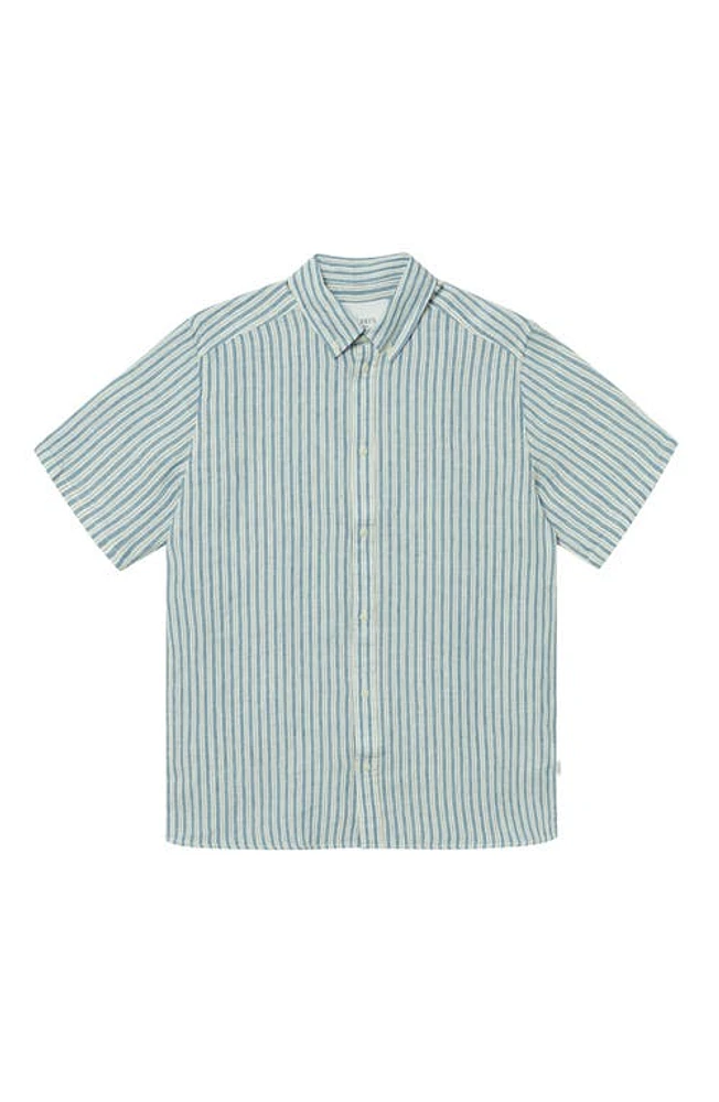 Les Deux Kris Short Sleeve Linen Button-Down Shirt Washed Denim Blue/ivory at Nordstrom,