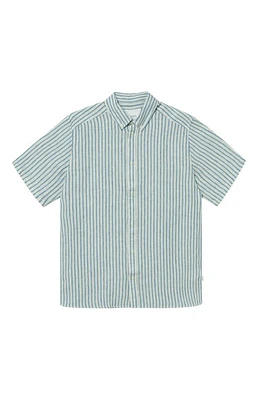 Les Deux Kris Short Sleeve Linen Button-Down Shirt Washed Denim Blue/ivory at Nordstrom,