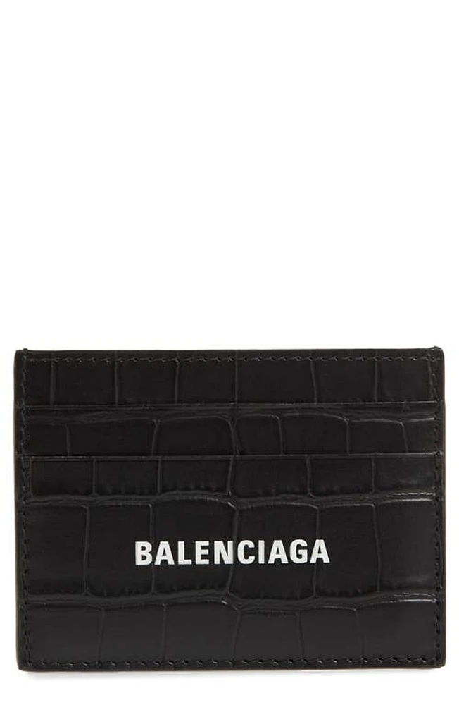 Balenciaga Logo Croc Embossed Leather Card Case in Black at Nordstrom