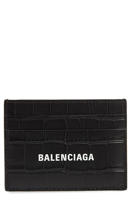 Balenciaga Logo Croc Embossed Leather Card Case in Black at Nordstrom