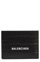 Balenciaga Logo Croc Embossed Leather Card Case in Black at Nordstrom