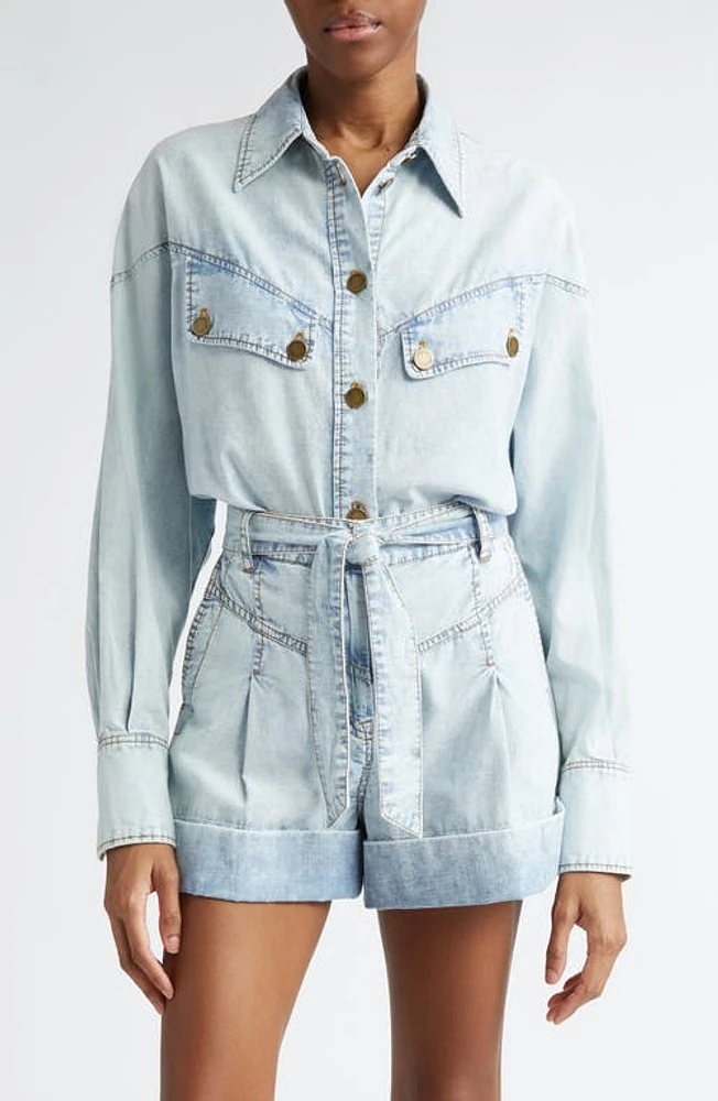 Zimmermann Western Denim Button-Up Shirt Blue Smoke at Nordstrom,