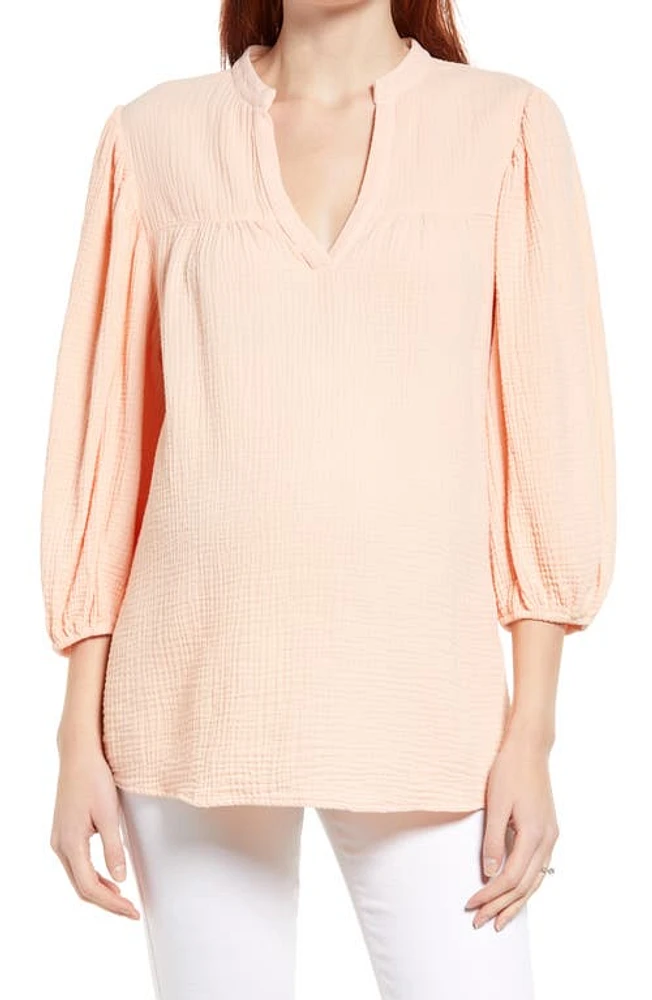 Maternal America Puff Sleeve Maternity Blouse Peach at Nordstrom,